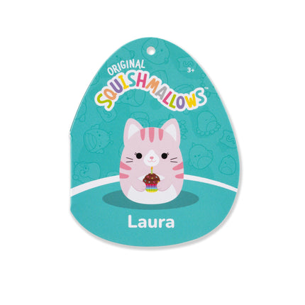 Squishmallows Original 14in Laura The Pink Tabby Cat Holding Birthday Cupcake � Official Jazwares Plush (Large)