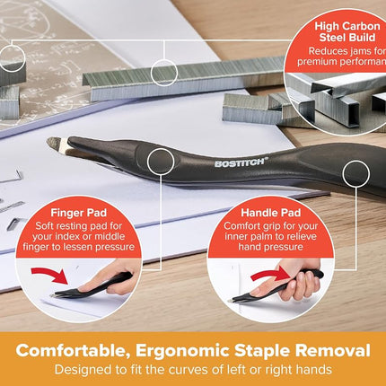 Bostitch Titan Heavy Duty Metal Stapler, 50 Sheet Capacity with 1250 Standard Staples and 500 Extended Staples, Ergonomic Staple Remover, Jam Free Stapling, Full Strip Stapler, Silver