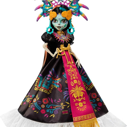 Monster High Doll, Skelita Calaveras Día de Muertos 2025 Collectible, Aztec-Inspired Gown with Vibrant Accessories like Headdress and Necklace, JDR63