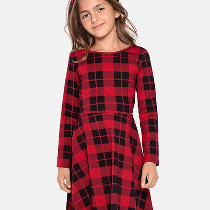 The Children's Place Girls' Casual Long Sleeve Plaid Holiday Dress, Red Plaid, XX-Large