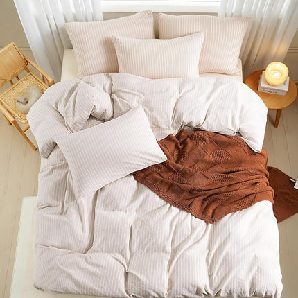 NEXHOME PRO Striped Duvet Cover King Size,100% Washed Cotton Bedding Set,Textured Linen Feel,Breathable,Organic,3 Piece(White Stripes 104x90)