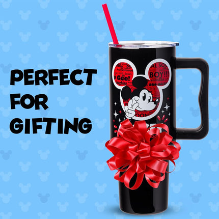 Silver Buffalo Disney Classic Mickey Mouse Hashtag Current Mood �#currentmood� Stainless Steel Tumbler with Handle and Straw, Fits in Standard Cup Holder, 40 Ounces