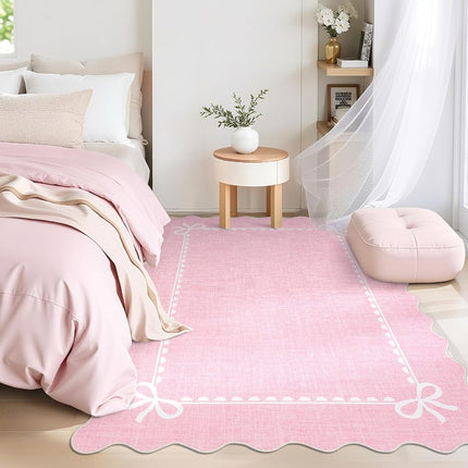 GarveeHome Scalloped Bow Rug 3x5 Washable Pink Rugs for Bedroom Living Room