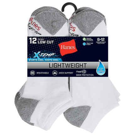 Hanes Men's FreshIQ X-Temp Low Cut Socks (12 pack), White