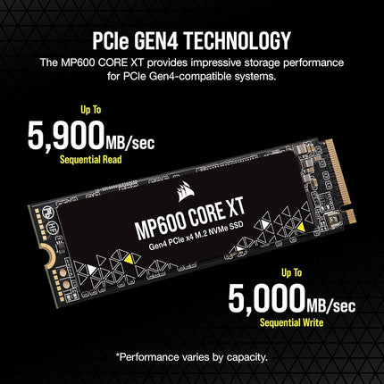 Corsair MP600 CORE XT 2TB M.2 PCIe Gen4 NVMe SSD – Up to 5900MB/s – QLC NAND – M.2 2280 – For PCIe 4.0 Notebooks and Desktops – Black