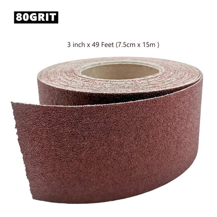 XHKDSYMC 80 Grit Aluminum Oxide Sandpaper Roll, 3 Inch x 49 Feet, Extra Coarse, Cloth Back, Compatible with Metal, Wood, Sanding Devices