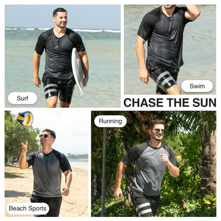 Kanu Surf Mens Short Sleeve UPF 50 Swim Shirt Rash Guard Sun Shirt (Regular & Extended Sizes), Contrast Charcoal, XL