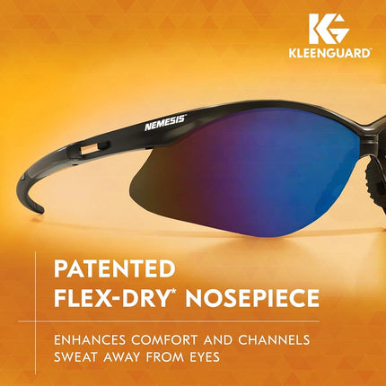 KLEENGUARD V30 Nemesis Safety Glasses (14481), Blue Mirror Lenses with Black Frame, Pack of 12 pairs