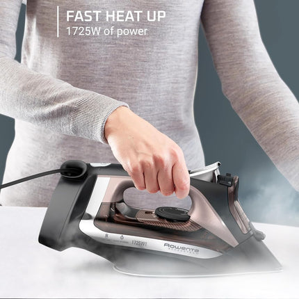 Rowenta Access Stainless Steel Soleplate Steam Iron with Retractable Cord 1725 watts Powerful steam diffusion, Cord easy storage, Auto-off, Anti-Drip, Portable, Ironing, Garment Steamer Black