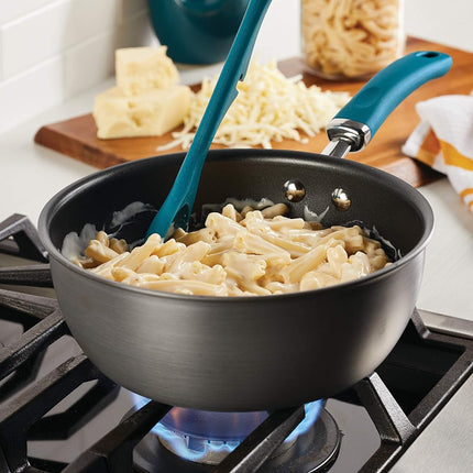 Rachael Ray Create Delicious Hard Anodized Nonstick Saute/All Purpose Pan with Lid, 3 Quart, Gray with Teal Handles