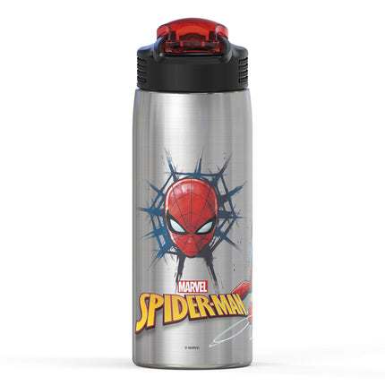 Zak Designs 27oz Marvel 18/8 Single Wall Stainless Steel Water Bottle with Flip-up Straw Spout and Locking Spout Cover, Durable Cup for Sports or Travel (27oz, Spider-Man)