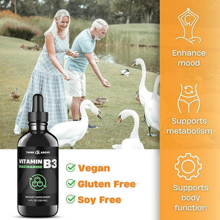 Liquid Vitamin B3 (as Niacinamide) Supplement - Non Flush Form of Niacin - Convenient Niacin Drops for Women and Men - 2oz (60ml)