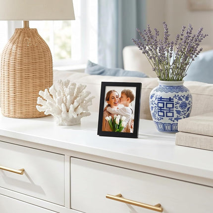 Americanflat 3x4 Picture Frame with Polished Crystal-Clear Glass - Streamline Collection - Thin Border Photo Frame for Tabletop Display - Easel Stand Included - Black