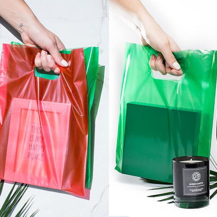200 Red & Green Goodie Bags 100 Red and 100 Green 23cm x 30cm (9”x12”) Merchandise Bags Thick Glossy Retail Bags and Shopping Bags for Small Business with Die Cut Handles