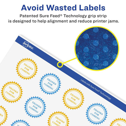 Avery Glossy Clear Starburst Labels with Sure Feed, 3", 60 Glossy Clear Labels, Print-to-The-Edge, Laser/Inkjet Printable Labels
