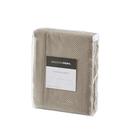 Madison Park Soft Certified 100% Egyptian Cotton Breathable Cozy Blanket, Premium Waffle Knit Classic Design, Luxury All Season Lightweight Cover for Bed, Couch and Sofa, Khaki King(108"x90")