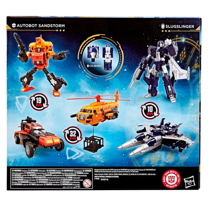 Transformers La Era de los Primes Colección Destrucción y Condena Pack de 2, Figuras de Acción de Autobot Sandstorm de 7.5 Pulgadas y Slugslinger de 5.5 Pulgadas, Juguetes Robot, 8+