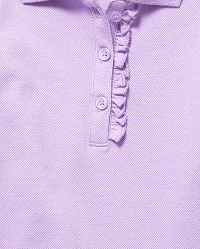 The Children's Place Girls' Long Sleeve Ruffle Pique Polo, Purple Prose Single, XX-Large