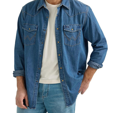 Wrangler Men's Denim Collection Snap Shirt, Dark W