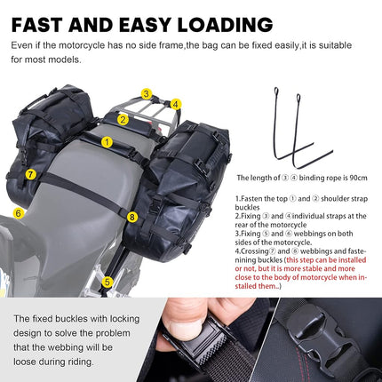 WILD HEART Motorcycle Saddlebags Waterproof 36L (18L*2) Motorcycle Side Saddlebags Pannier Bag Trunk Motorcycle Accessory (Black)