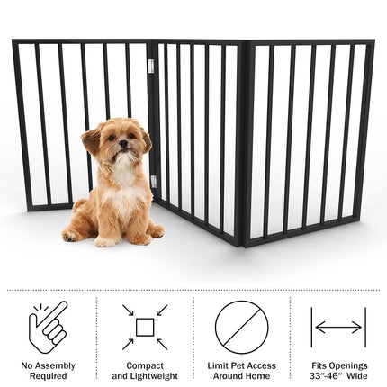 Pet Gate - 3-Panel Indoor Foldable Dog Fence for Stairs, Hallways, or Doorways - 54x24-Inch Wood Freestanding Dog Gates by PETMAKER (Black)