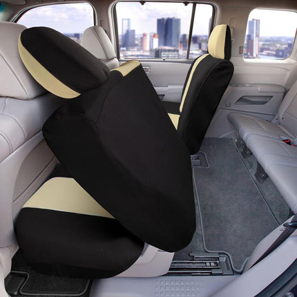 FH Group Back Seat Cloth Car Seat Covers - Universal Fit Rear Seat Covers for Cars with Rear Split Bench, Car Interior Accessories for SUV, Sedan, Van, Beige