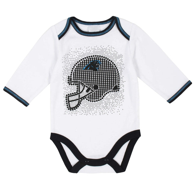 NFL Carolina Panthers Conjunto de regalo de mameluco, pantalón con pie y gorra de 3 piezas para bebé, negro/blanco Carolina Panthers, 3-6M