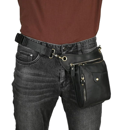 Le'aokuu Mens Genuine Leather Messenger Shoulder Bag Waist Bag Pack Drop Leg Bag Motorcycle