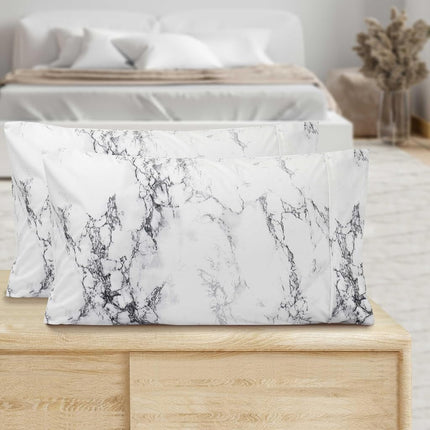 Elegant Comfort Luxury Ultra-Soft 2-Piece Pillowcase Set - 1500 Premium Hotel Quality Microfiber Double Brushed - Wrinkle Resistant, Standard/Queen, Marble Pattern White