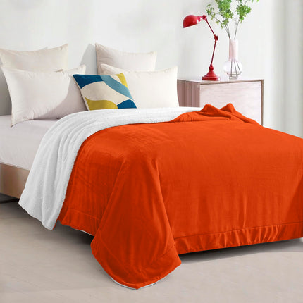 Elegant Comfort Ultra Soft Reversible Flannel Sherpa Blanket - Cozy Silky Fleece Throw for Couch, Bed - Plush Fuzzy Warm Winter Blanket for Gift, Twin XL, Orange