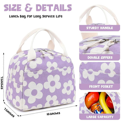 Bluboon Lunch Bag for Women Men Cute Corduroy Lunch Tote Bags Reusable Insulated Lunch Box Large Capacity Reusable Insulated Cooler for Work Picnic or Travel