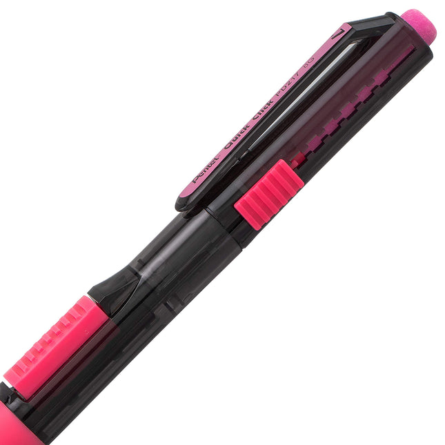 Critérium Pentel Quick Click Pop, pointe moyenne (0,7 mm) mine 2B, corps noir avec garniture rose, boîte de 12 (PD217AP)