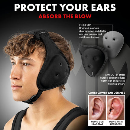 Matman Wrestling Headgear Adult Ear Guard Ultra Soft Grappling Head Guard (Black)