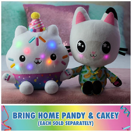 Gabby’s Dollhouse Celebrations, Sprinkle Party Cakey Cat Soft Toy, 25-Centimetre Interactive Soft Toy with Sounds, Kids’ Toys for Girls and Boys Aged 3+