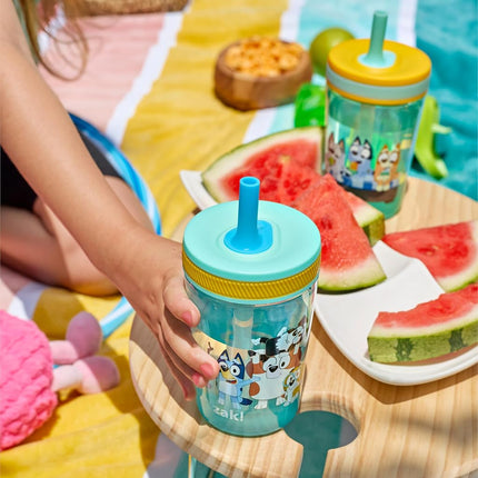 Zak Designs Bluey Kelso 15oz Leak-Proof Toddler Straw Cups, 2-Pack