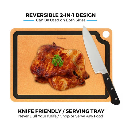 Cutting Board for Kitchen Dishwasher Safe, Wood Cutting Board, Natural Wood Fiber Composite, Juice Grooves, Non-Porous, Reversible, Extra Large, 17.3 x 12.8-inch, Natural Slate