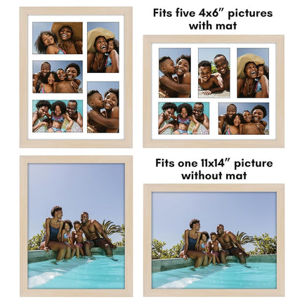 Americanflat 6x4 Collage Photo Frame with Shatter-Resistant Glass - Signature Collection - Fits Five 4x6 Photos or Use as One 11x14 Picture Frame for Wall Display - Light Wood