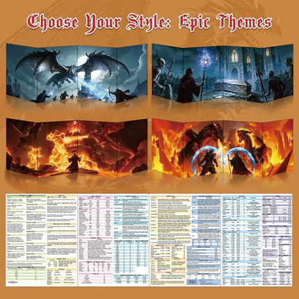 Byhoo DM Screen 4 PCS for D&D 5E - Epic Themes Dungeon Master Screen, Waterproof Reusable Surface with Adjustable Stands, Tri-Fold Portable A4 Size Compatible with 5E Core Rules