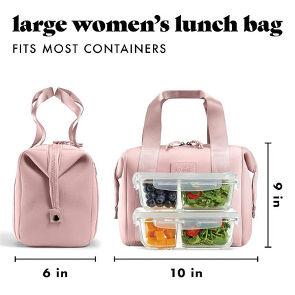 Fit & Fresh Remi Lunch Bag for Women Work – Neoprene Lunch Tote with Containers & Ice Pack, Reusable Meal Prep Lunch Box, Large Capacity, Machine Washable, Mauve