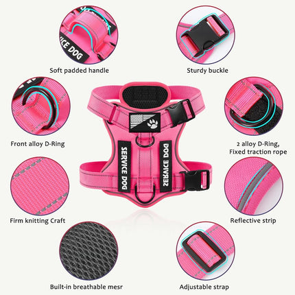 Demigreat Service Dog Harness, Reflective Dog Vest Harness with 5 PCS Patches, Adjustable Soft Oxford Pet Harness, Inner Layer Mesh, Easy to Control for Small Medium Large Dogs, HotPink