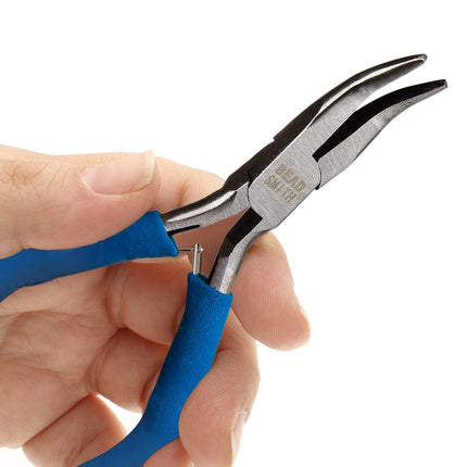 The Beadsmith Color-ID Bent Chain Nose Plier – 5 inches (127mm) – Blue Comfort Grip Handle – Polished Steel Head and Double-Leaf Spring - Tool for Jewelry Making