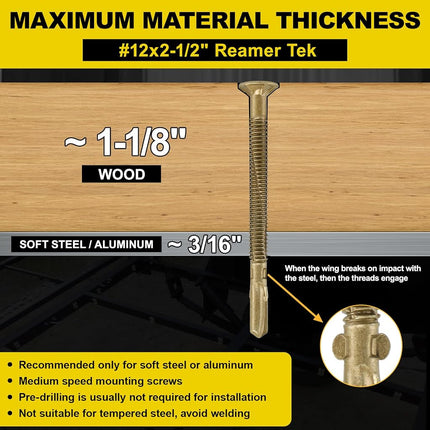 FMhotu #12 x 2-1/2" Trailer Deck Screws, Self-Tapping Sheet Wood Metal Screw, 286Pcs T25 Star Bits Reamer Tek Screws for Trailers, for Attaching Wood to Steel