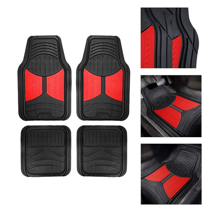 FH Group Full Set Trimmable Rubber Floor Mats, Monster Eyes (Red) - Universal Fit for Cars Trucks and SUVs