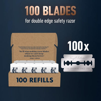 King C. Gillette Double-Edge Safety Razor blades for better control, 100 count, with anti-friction coating