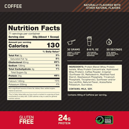 OPTIMUM NUTRITION Gold Standard 100% Whey Protein Powder, Coffee, 2.27kg - [packaging may vary]