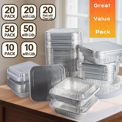 Ezsart 20 Pack 8x8 Aluminum Pans with Lids, 8x8 Foil Baking Pans with Lids