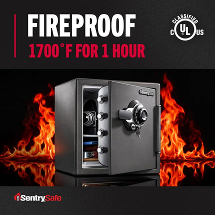 SentrySafe Fireproof and Waterproof Steel Home Safe with Dial Combination Lock, Secure Documents, Jewelry and Valuables with Bolt Down Kit, 34.8 Litres, 17.8 x 16.3 x 19.3 Inches, SFW123DSB