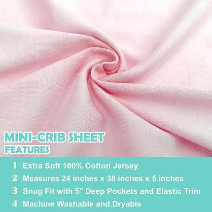 TL Care 100% Natural Cotton Value Jersey Knit Fitted Portable/Mini-Crib Sheet, Pink, Soft Breathable, for Girls