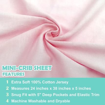 American Baby Company Fitted Mini-Crib Sheet, 100% Natural Supreme Cotton Jersey Knit, Pink, Soft Breathable, for Girls