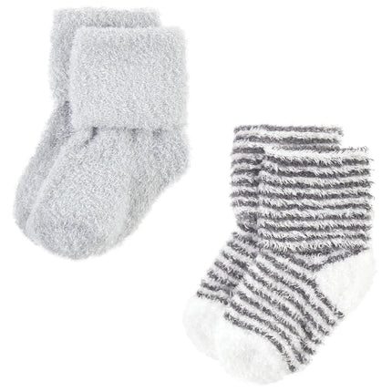 Hudson Baby Unisex Baby Cotton Rich Newborn and Terry Socks, Gray Stripe, 6-12 Months, Gray Stripe 8 Pack, 6-12 Months